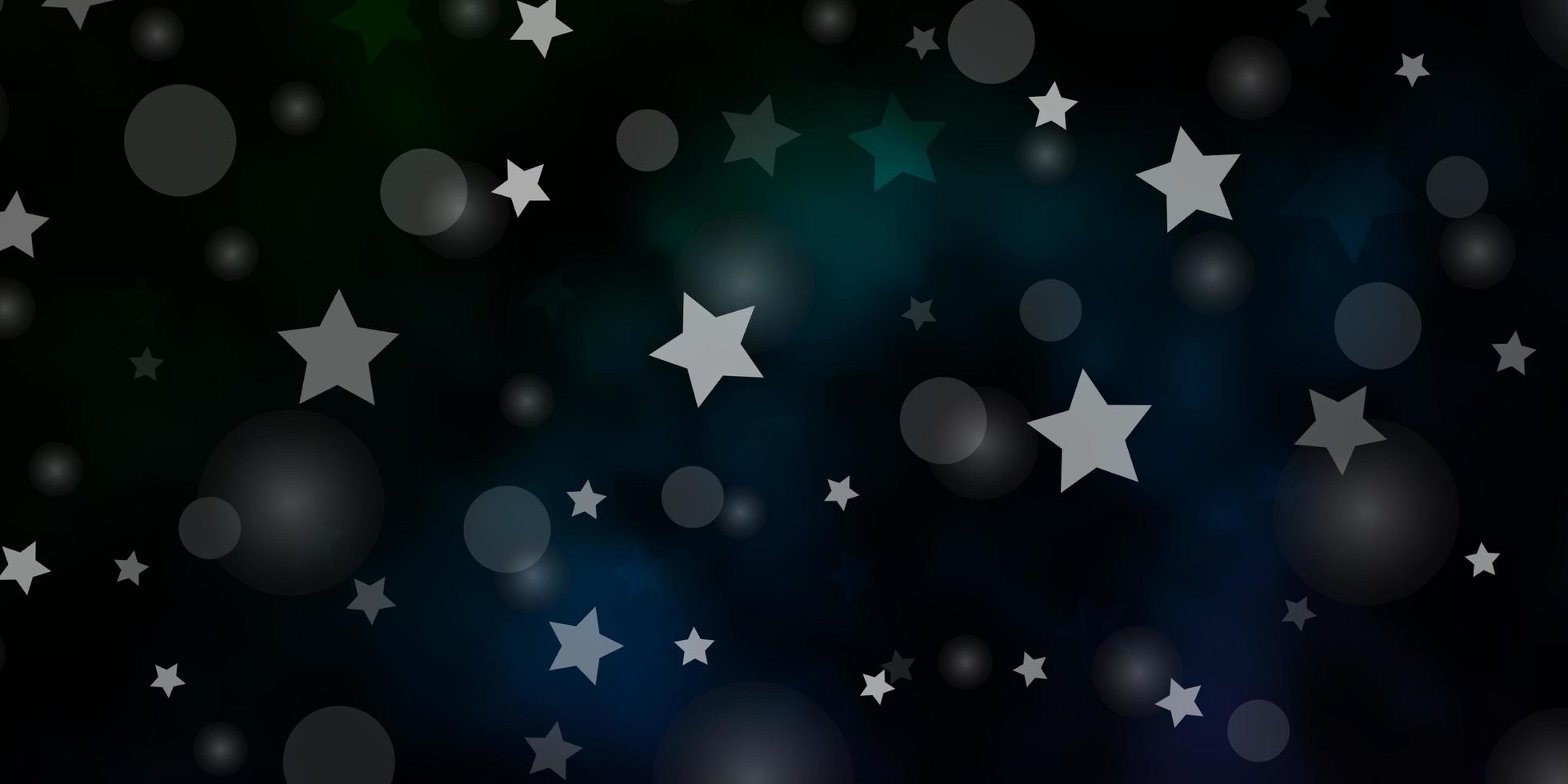 Fondo de vector azul oscuro, verde con círculos, estrellas.