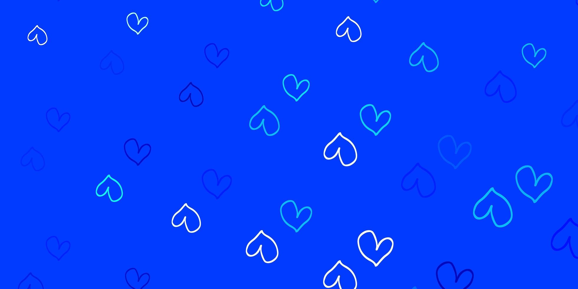 Fondo de vector azul claro con corazones brillantes.