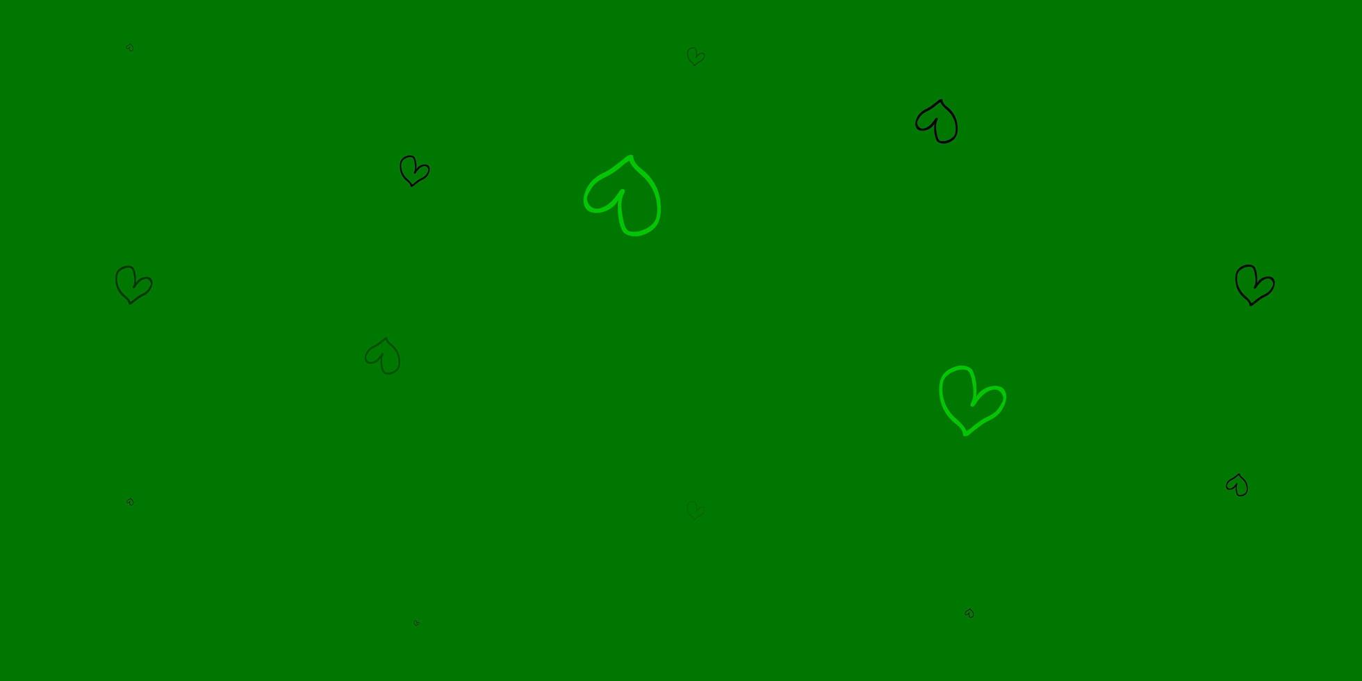Light Green vector background with Shining hearts.