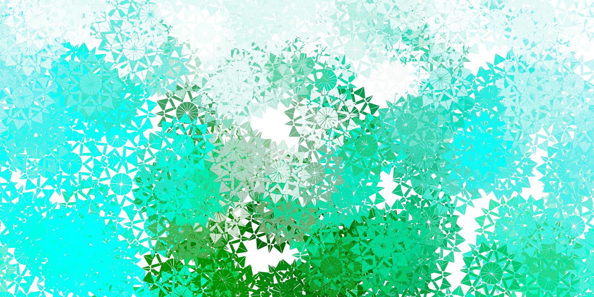 Fondo de vector verde claro con copos de nieve de Navidad.