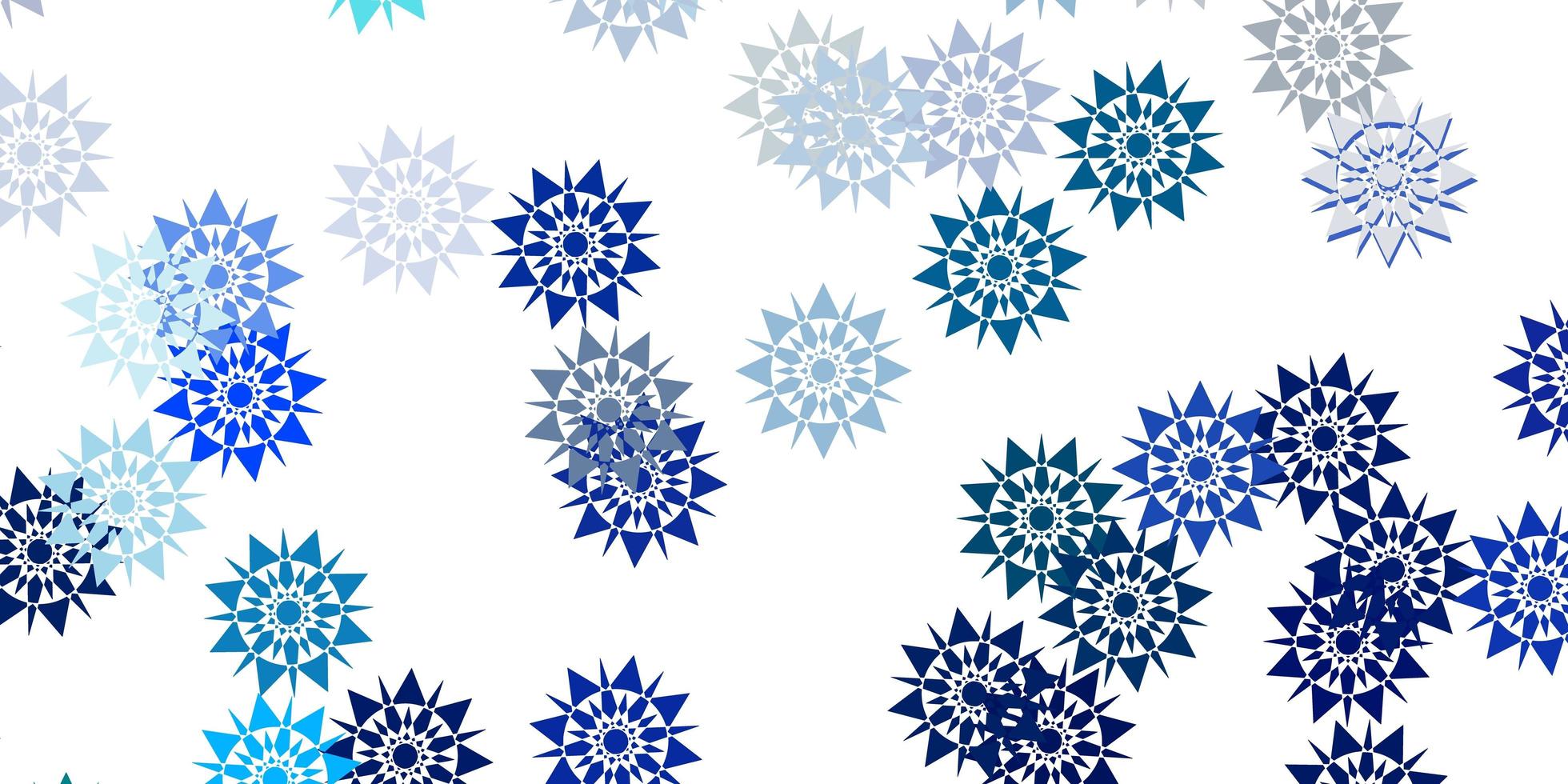 Fondo de vector azul claro, verde con copos de nieve de Navidad.