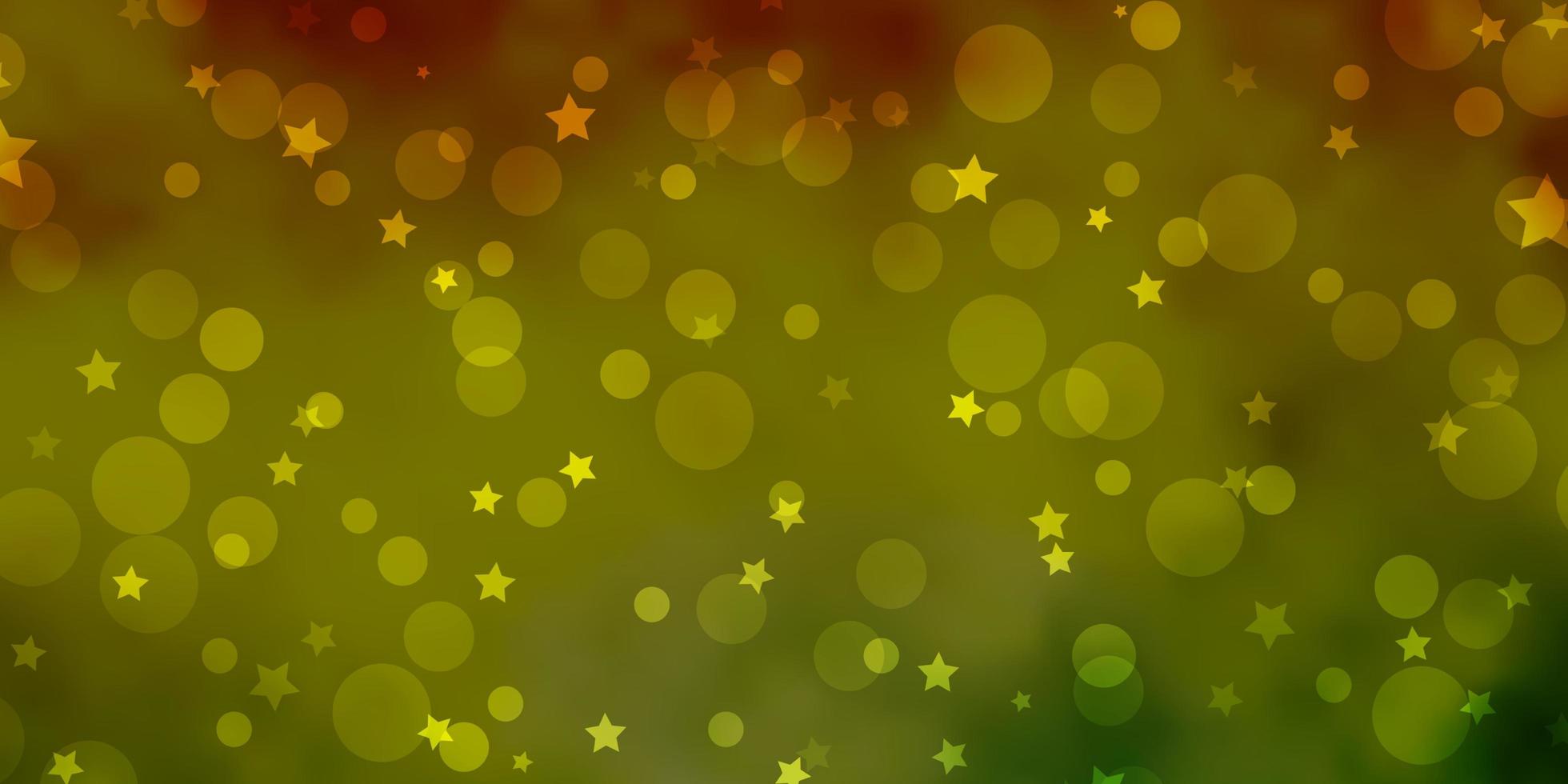 textura de vector verde claro, amarillo con círculos, estrellas.