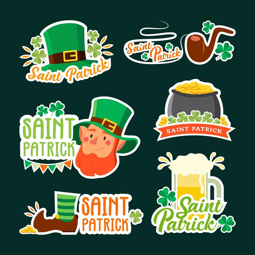 conjunto de pegatinas de duende de San Patricio vector