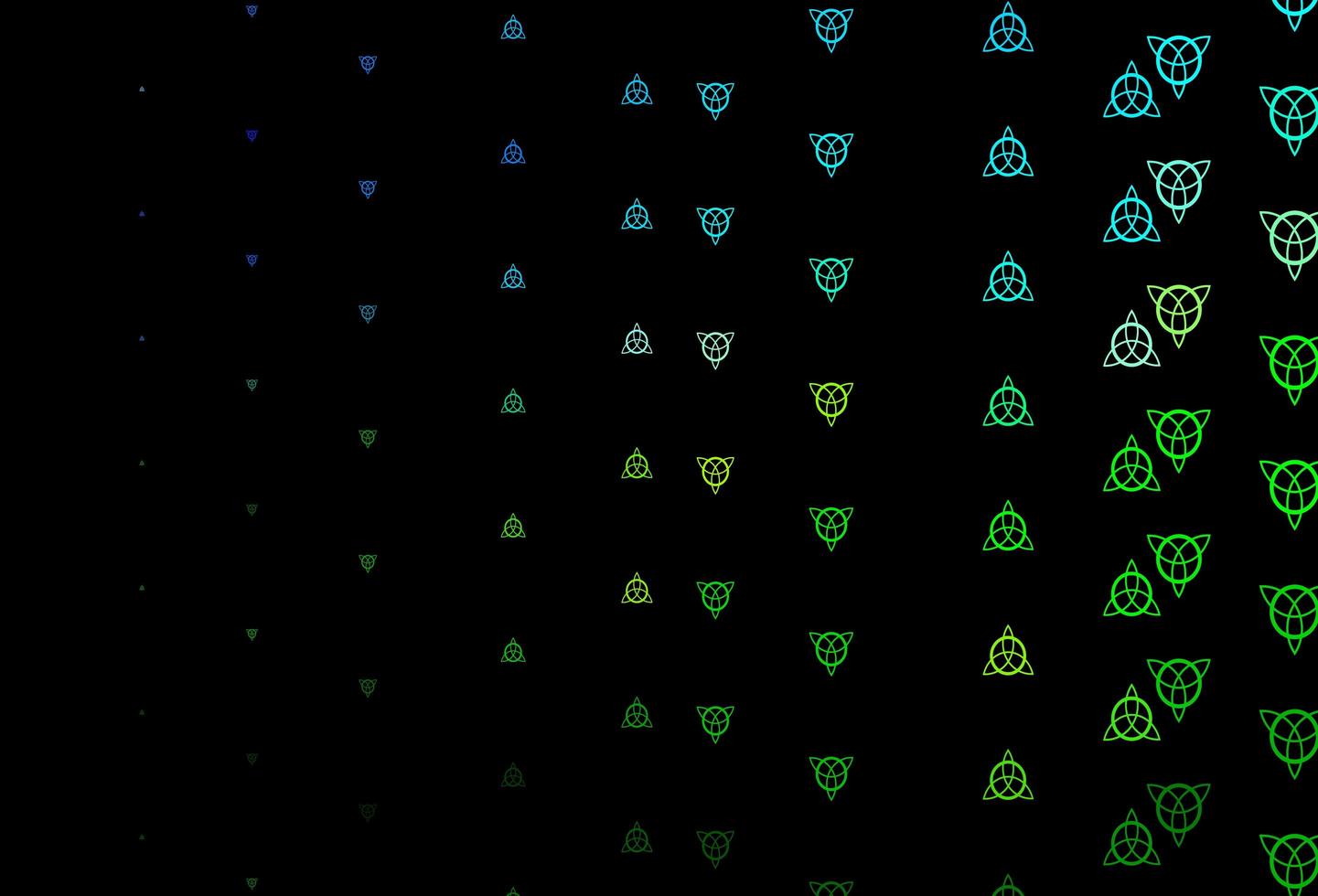 Dark Blue, Green vector background with occult symbols.