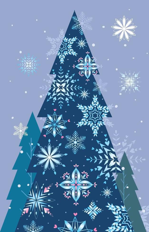 Snowflake with a Christmas Tree Silhouette vector