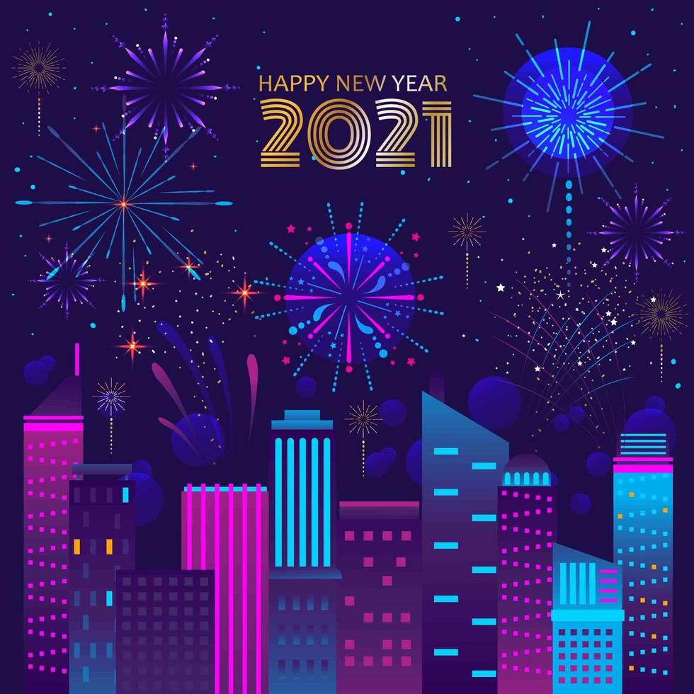 City with Beautiful Fireworks Concept vector