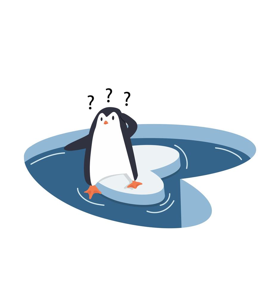 Confused penguin on a piece of ice vector