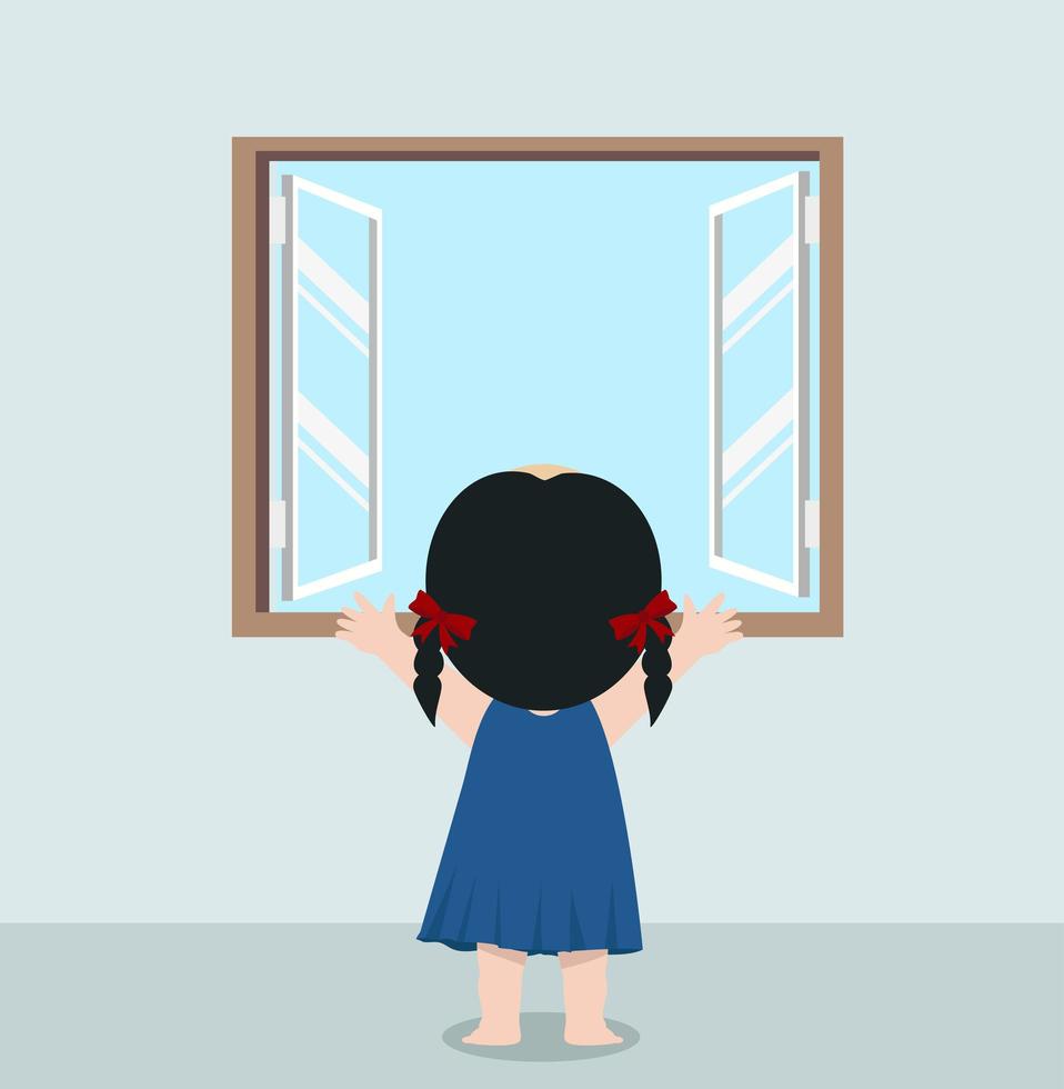 Cute girl standing by an open window vector