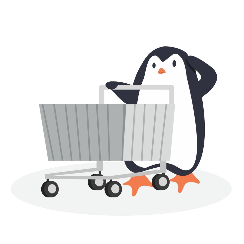 penguin with shopping cart vector