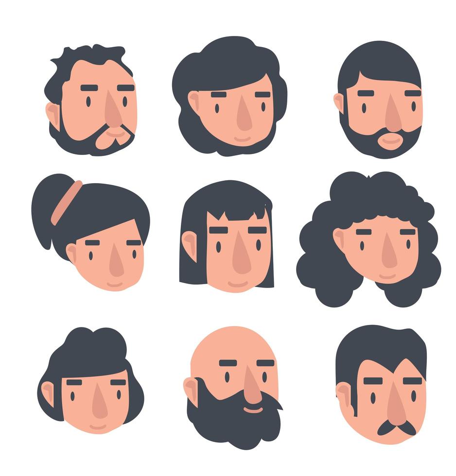 conjunto de avatar de caras de personas vector