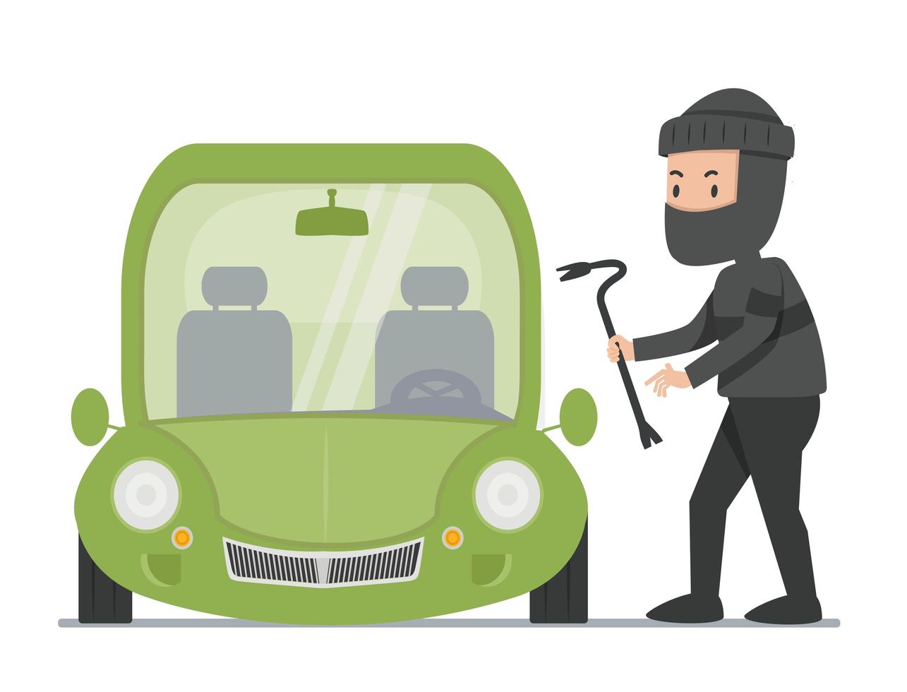 Green car front view with thief vector