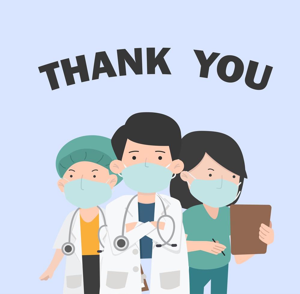 Thank you message to doctors and nurse with face masks vector