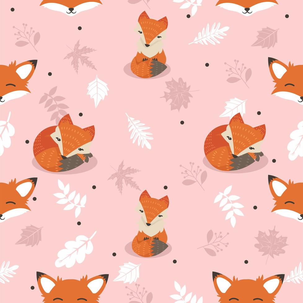 Cute foxes with leaves decoration seamless pattern background vector