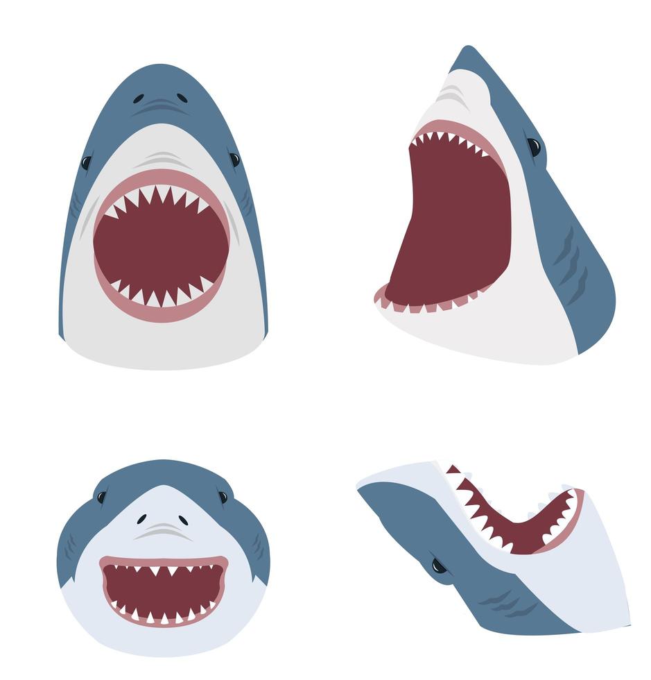 Big white shark with mouth open set vector