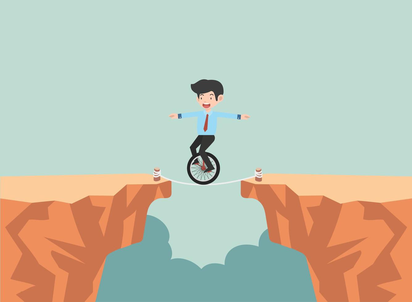 Businessman riding a unicycle on a rope vector