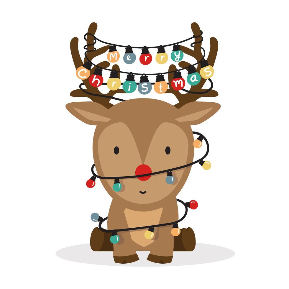 Cute cartoon reindeer with Christmas lights vector