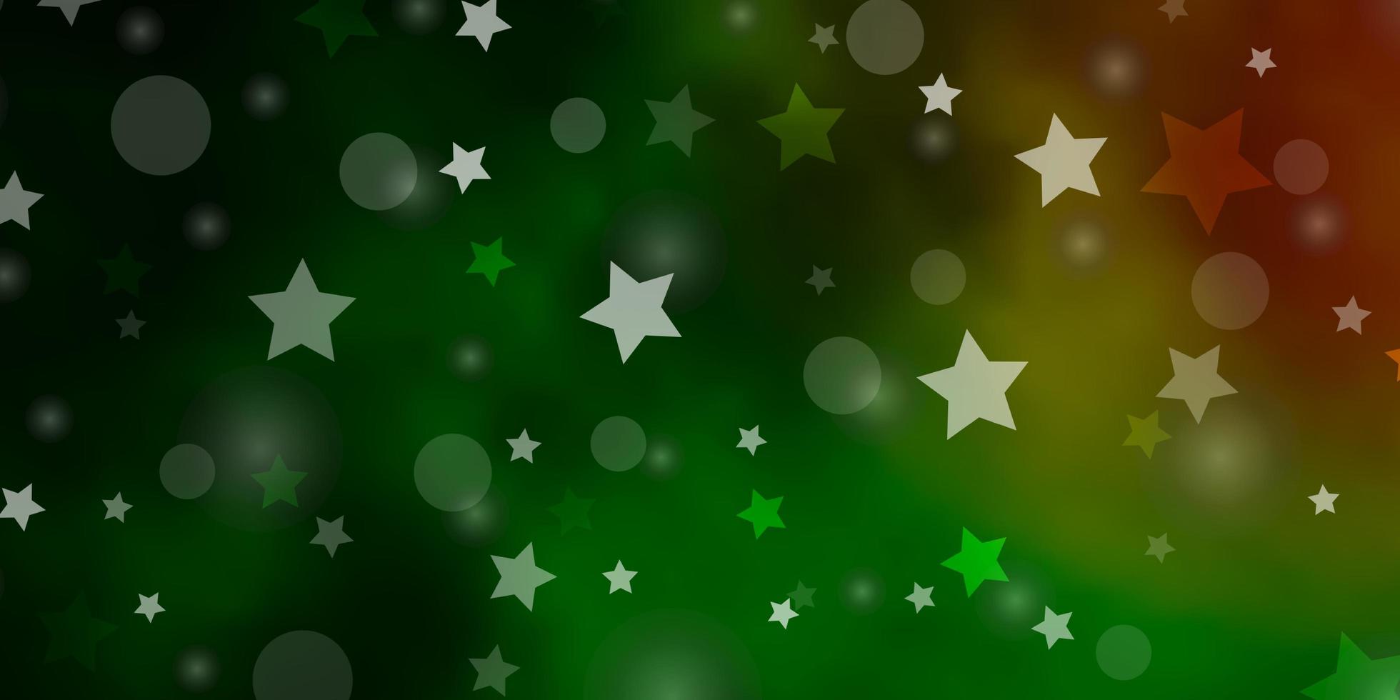 plantilla de vector verde oscuro, rojo con círculos, estrellas.