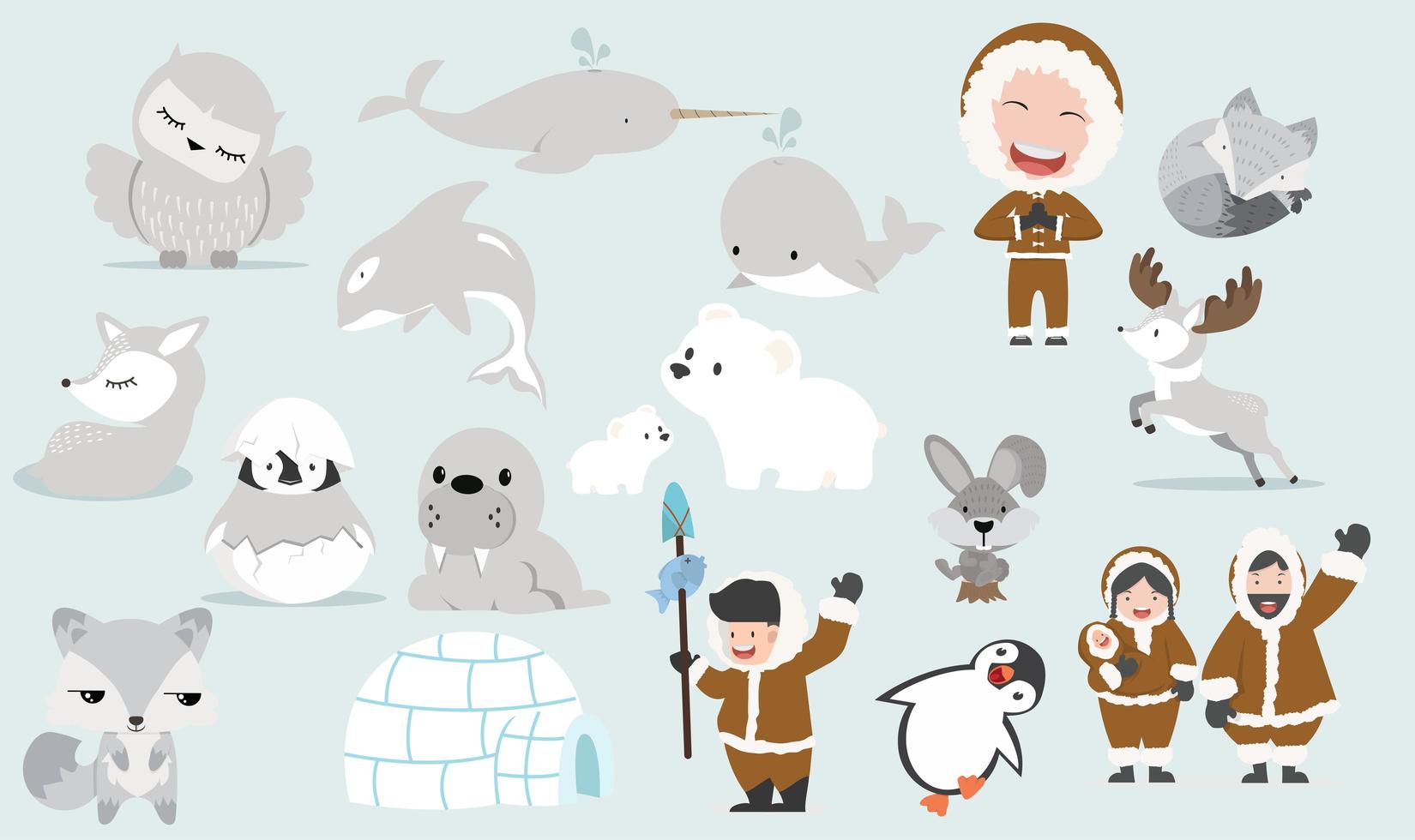 Cute Arctic cartoon collection vector