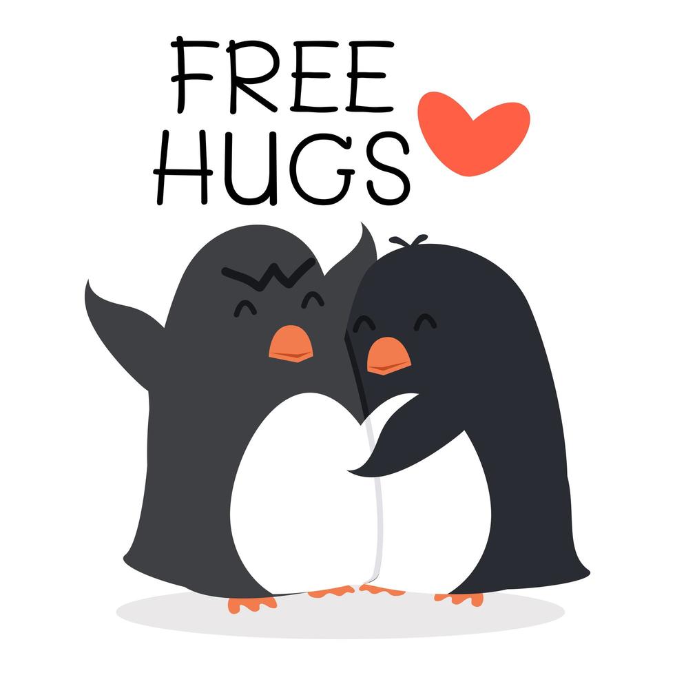 lindos pingüinos con mensaje de abrazos gratis vector