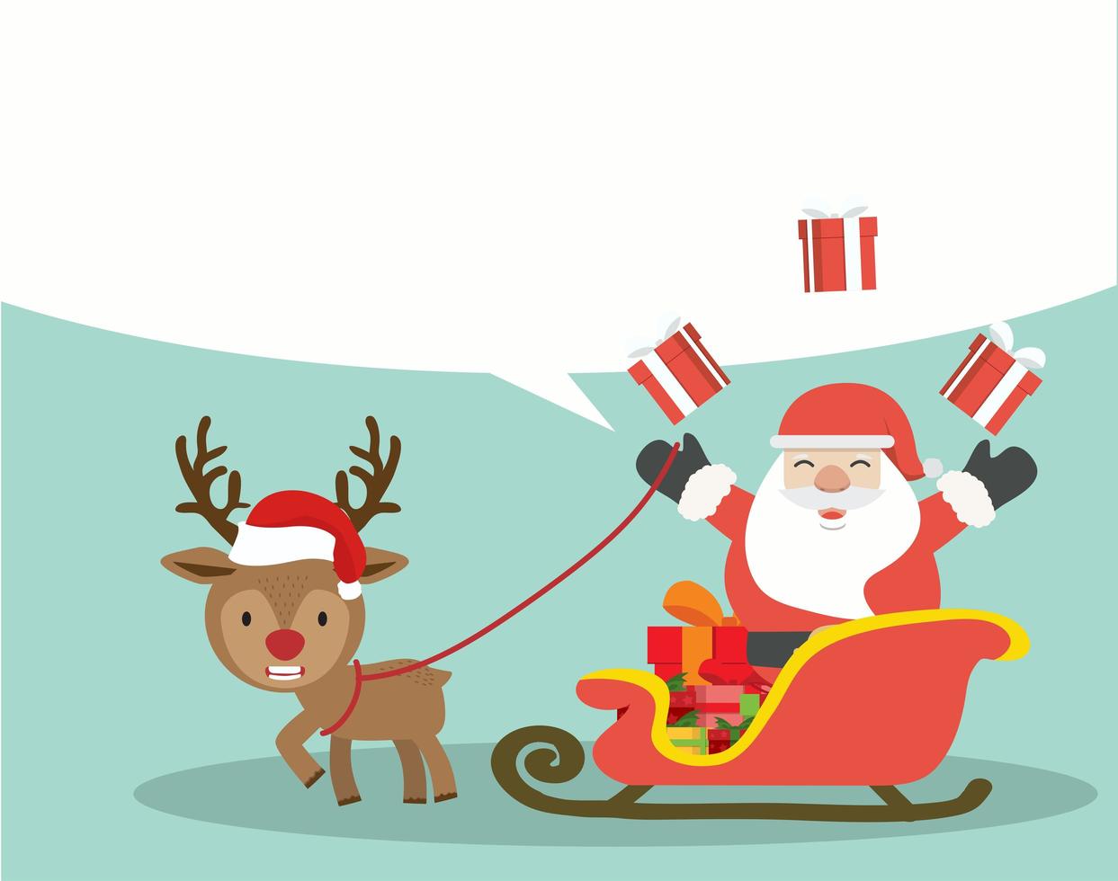 Cute Christmas Santa Claus on a a sleigh vector