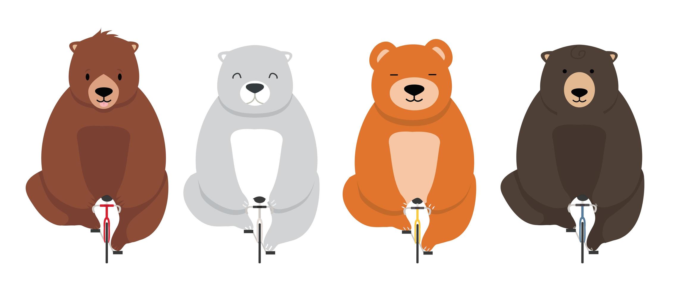 Sweet and cute bears on bicycles vector