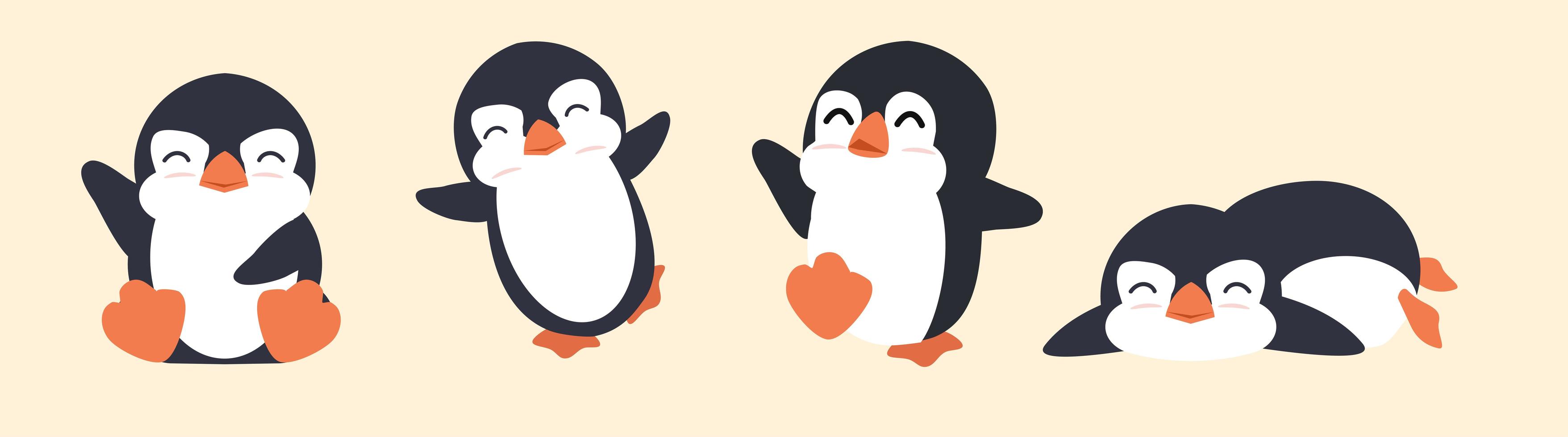 lindo, gordo, pingüino, caricatura, vector, conjunto vector