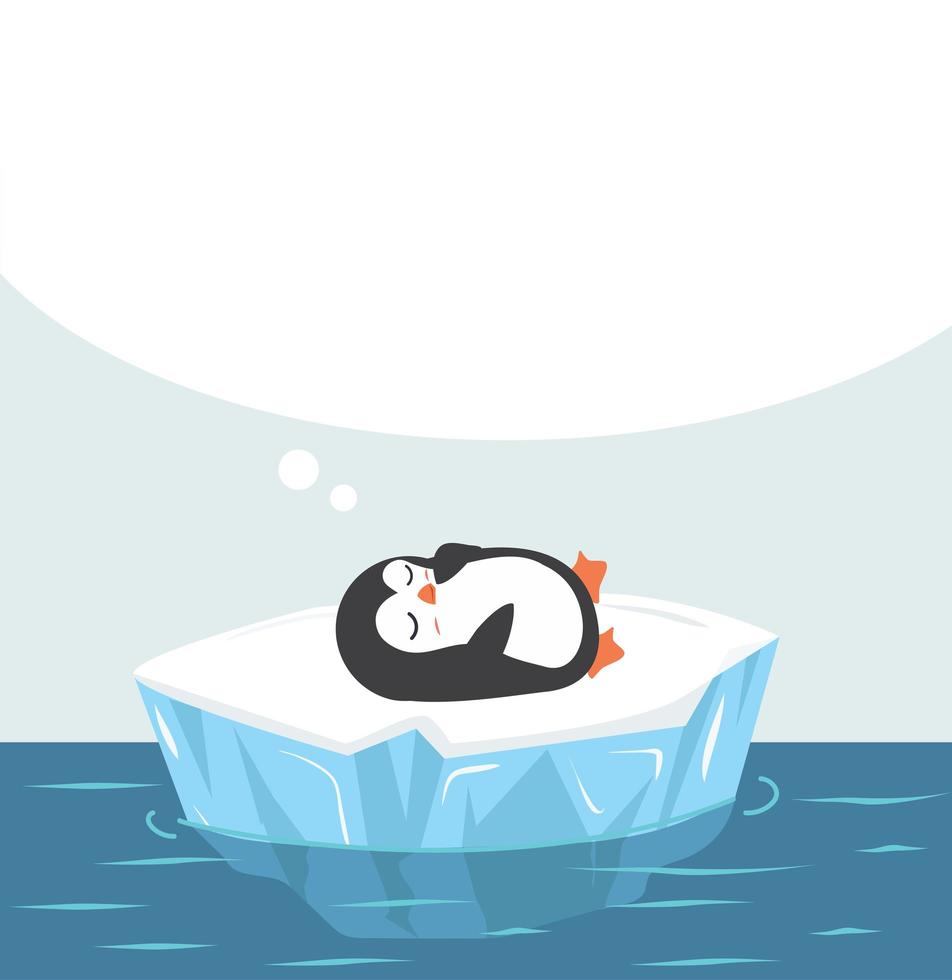 Cute penguin sleeping on an ice floe with blank speech bubble vector