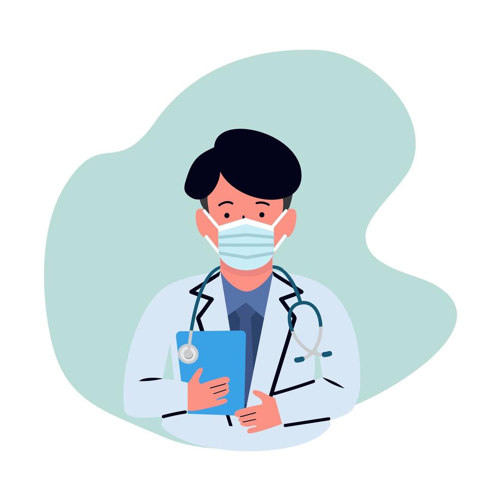 Male doctor with medical mask icon vector