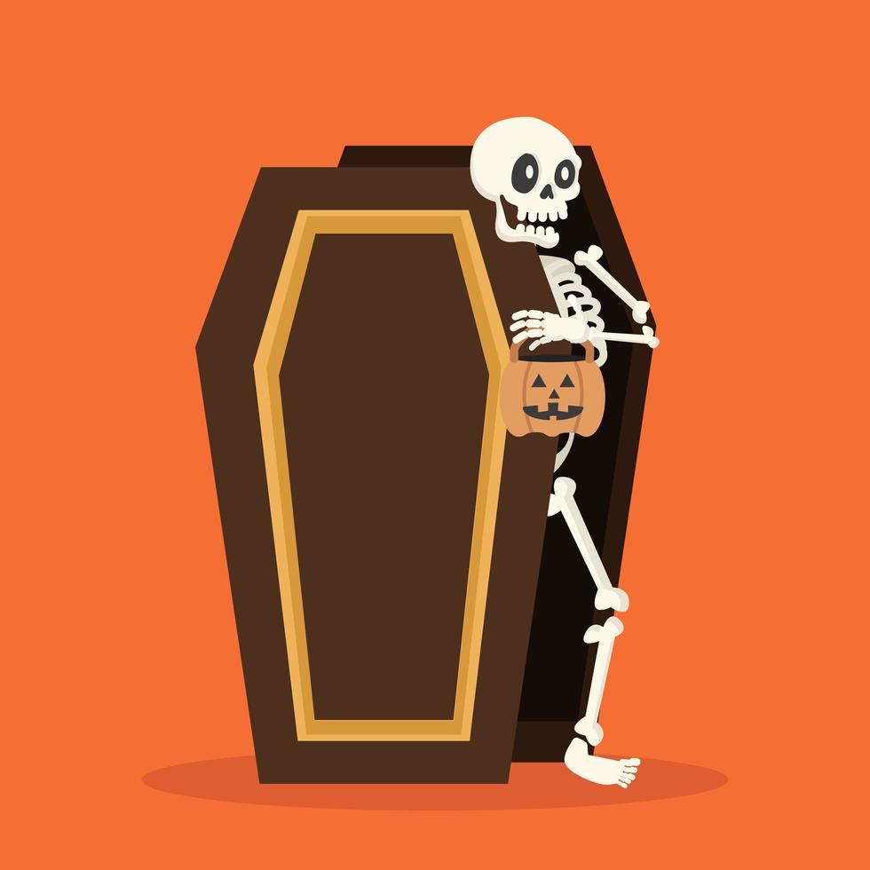 Halloween skeleton in a coffin vector