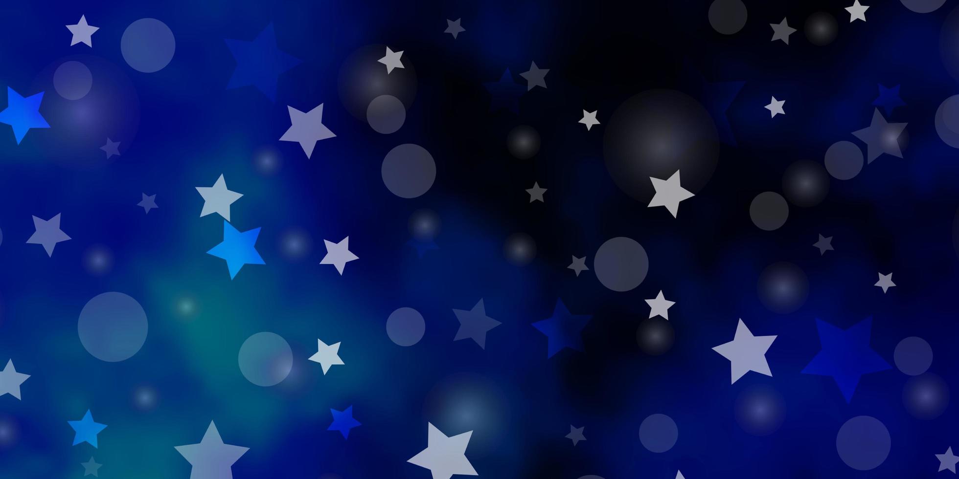 Fondo de vector azul oscuro con círculos, estrellas.