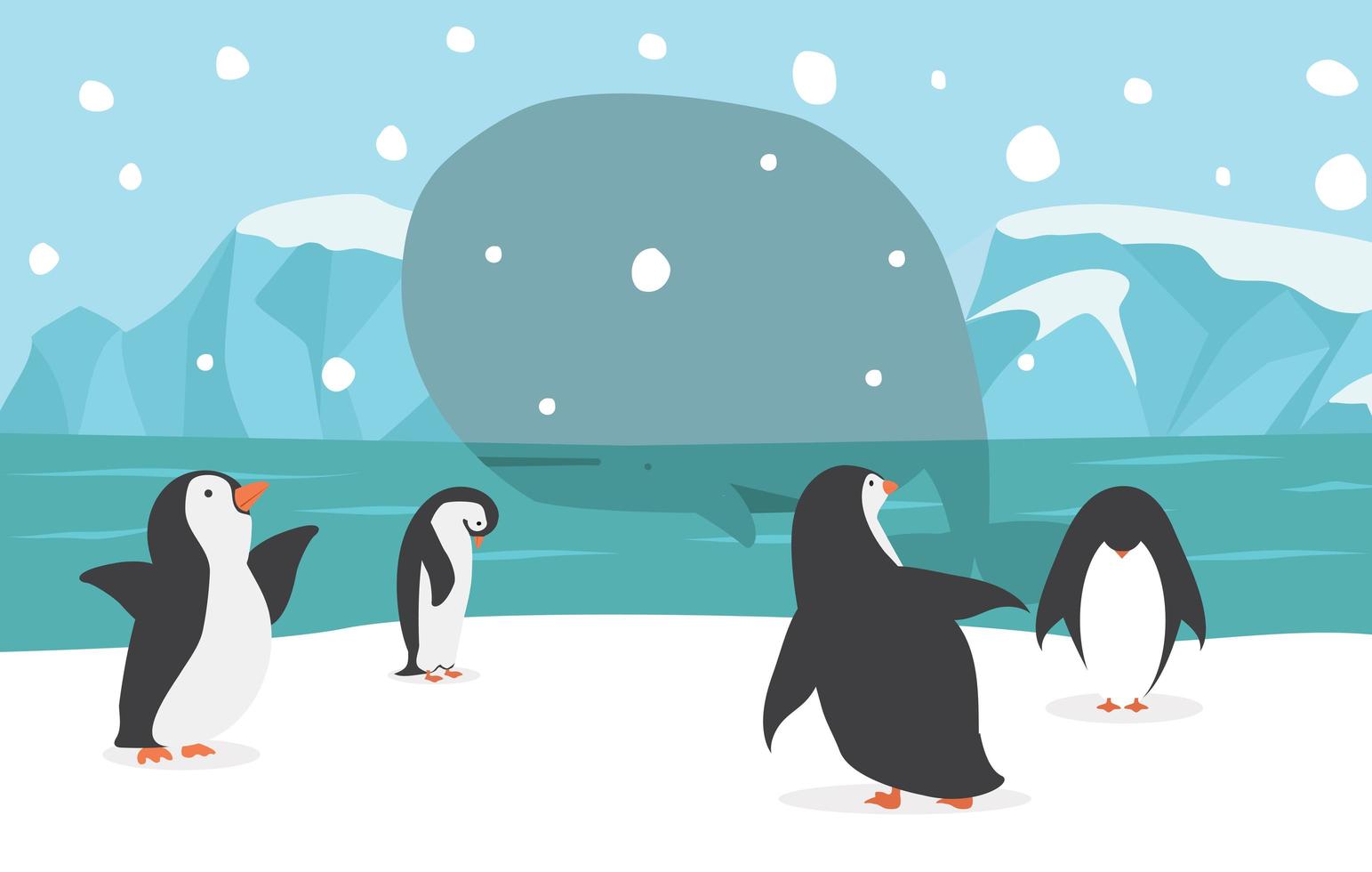 North Pole landscape with cute penguins vector