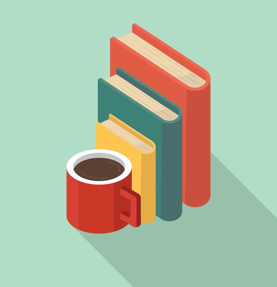 Isometric coffee mug and lined books vector