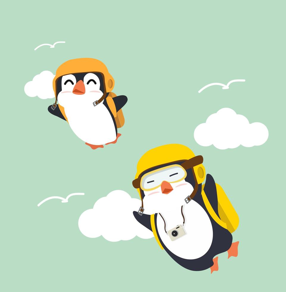cute penguins skydiving vector