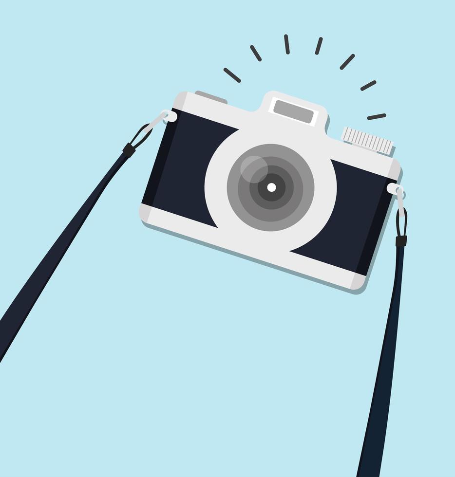 camera with strap in flat style background vector