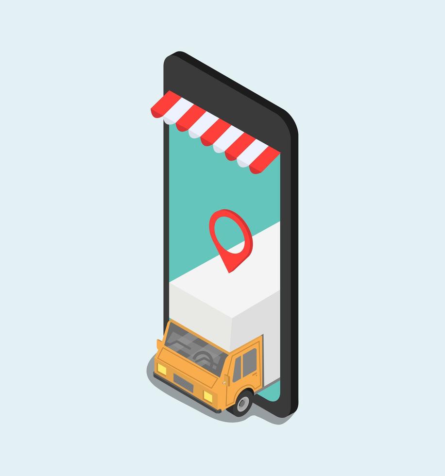 Logistics concept with cargo truck and smartphone GPS location vector