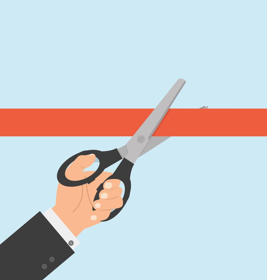 Person using scissors to cut a red ribbon vector