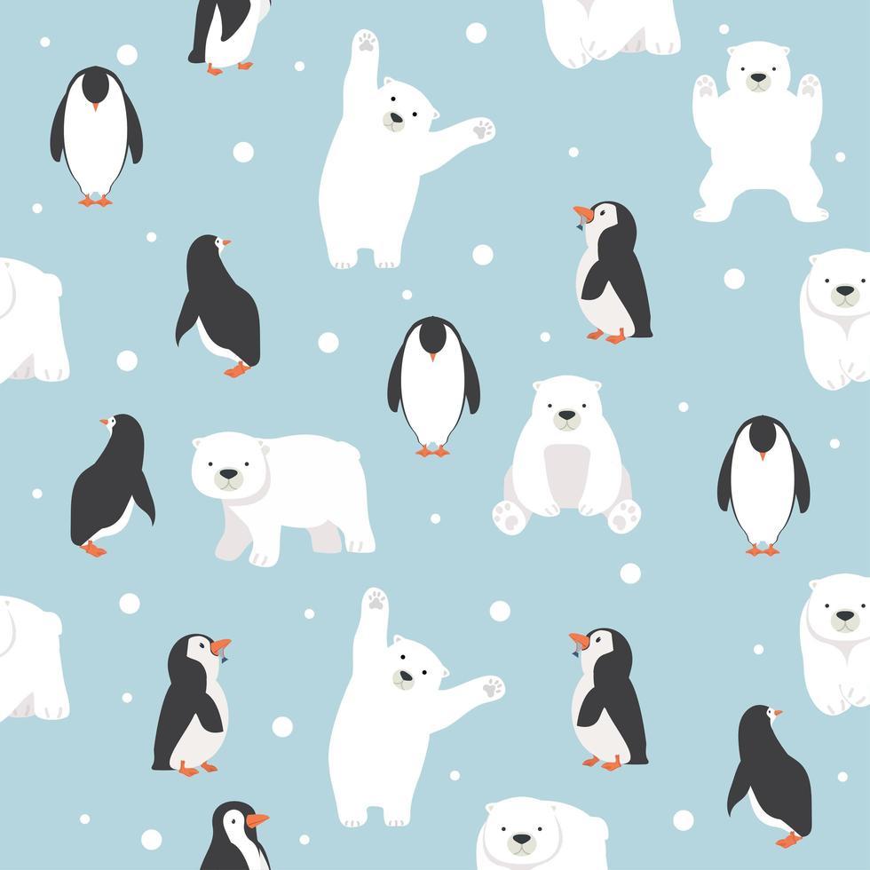 polar bears with penguins saemless pattern vector