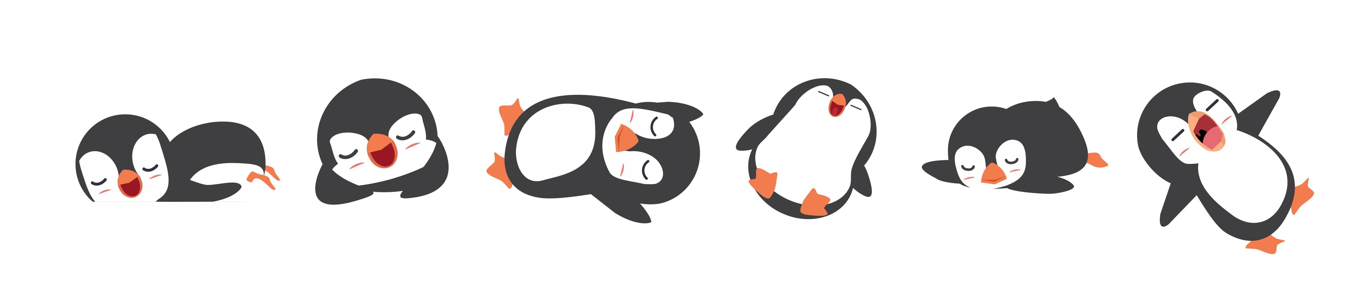 Sleepy penguins cartoon set vector