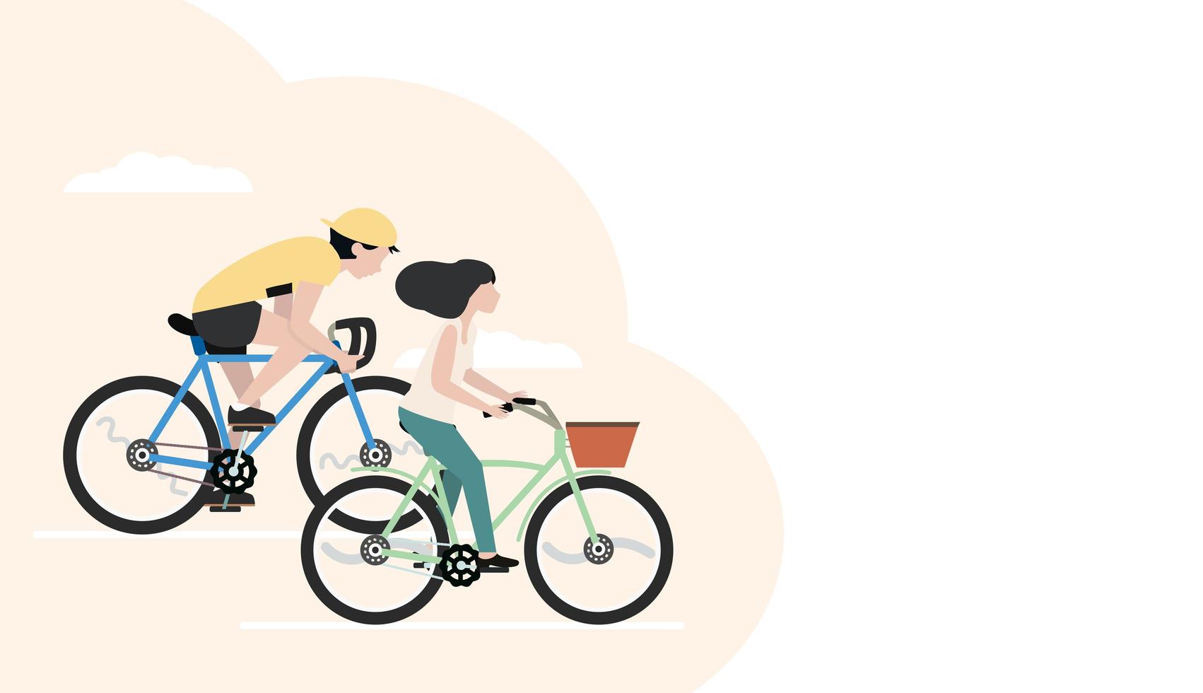 Man and woman riding bicycles banner vector