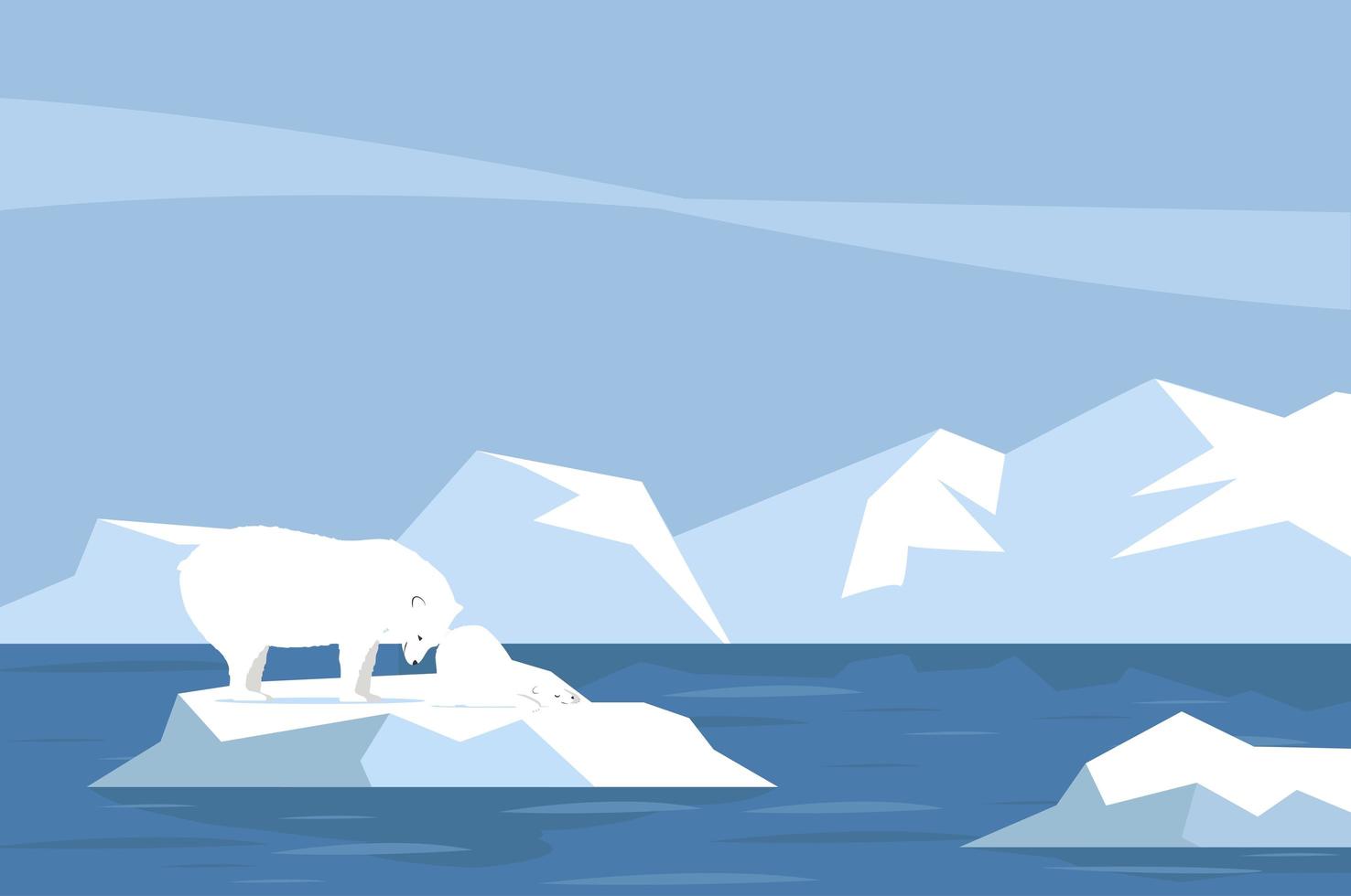 Arctic landscape with polar bear and cub vector