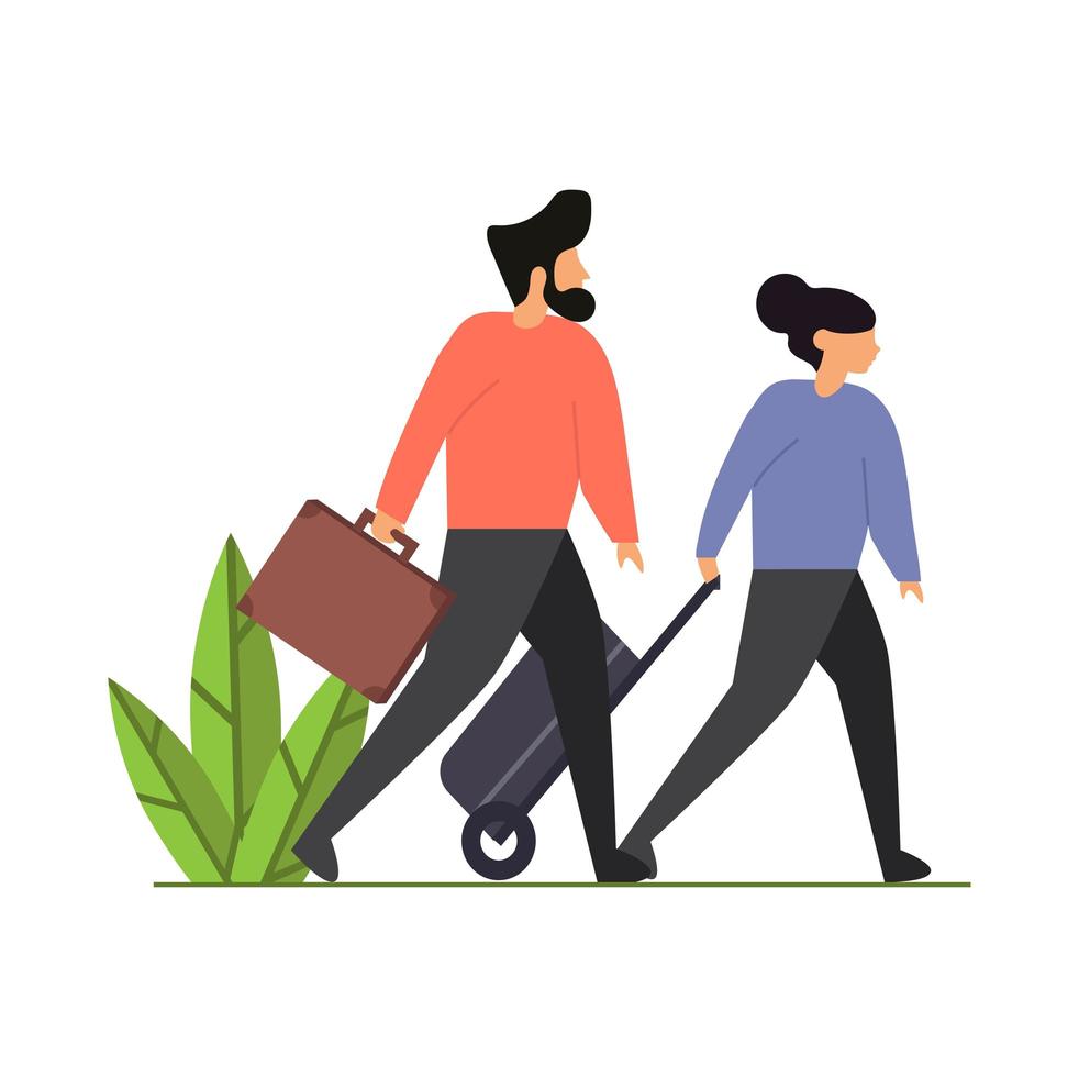 Cartoon couple traveling with suitcases vector