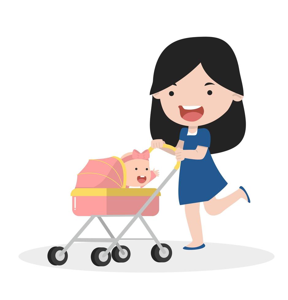 Mom with baby in the stroller vector