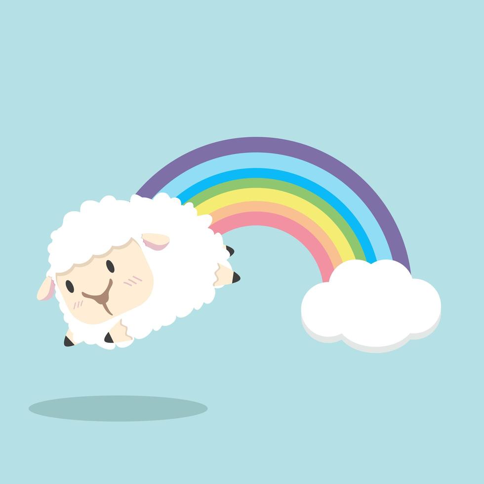 Pastel rainbow with sheep vector