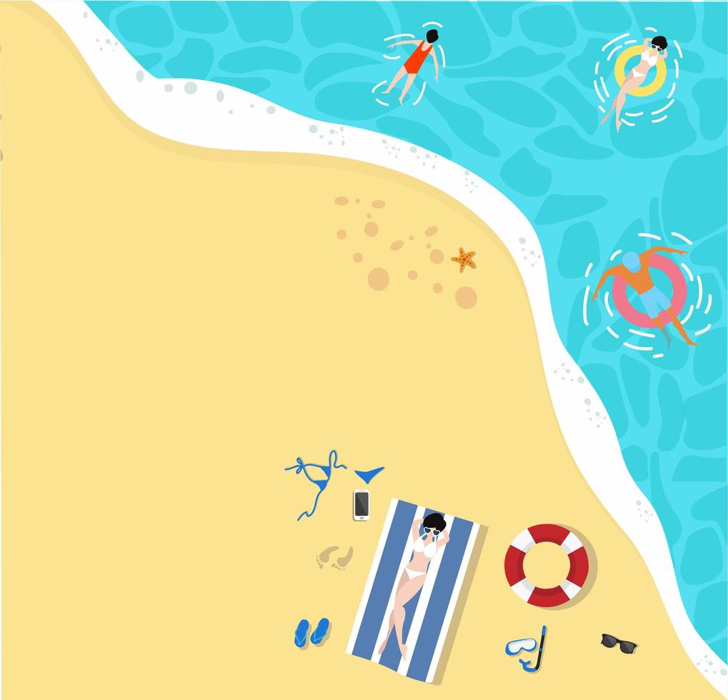 People Relaxing On Holiday Beach in a top view background vector