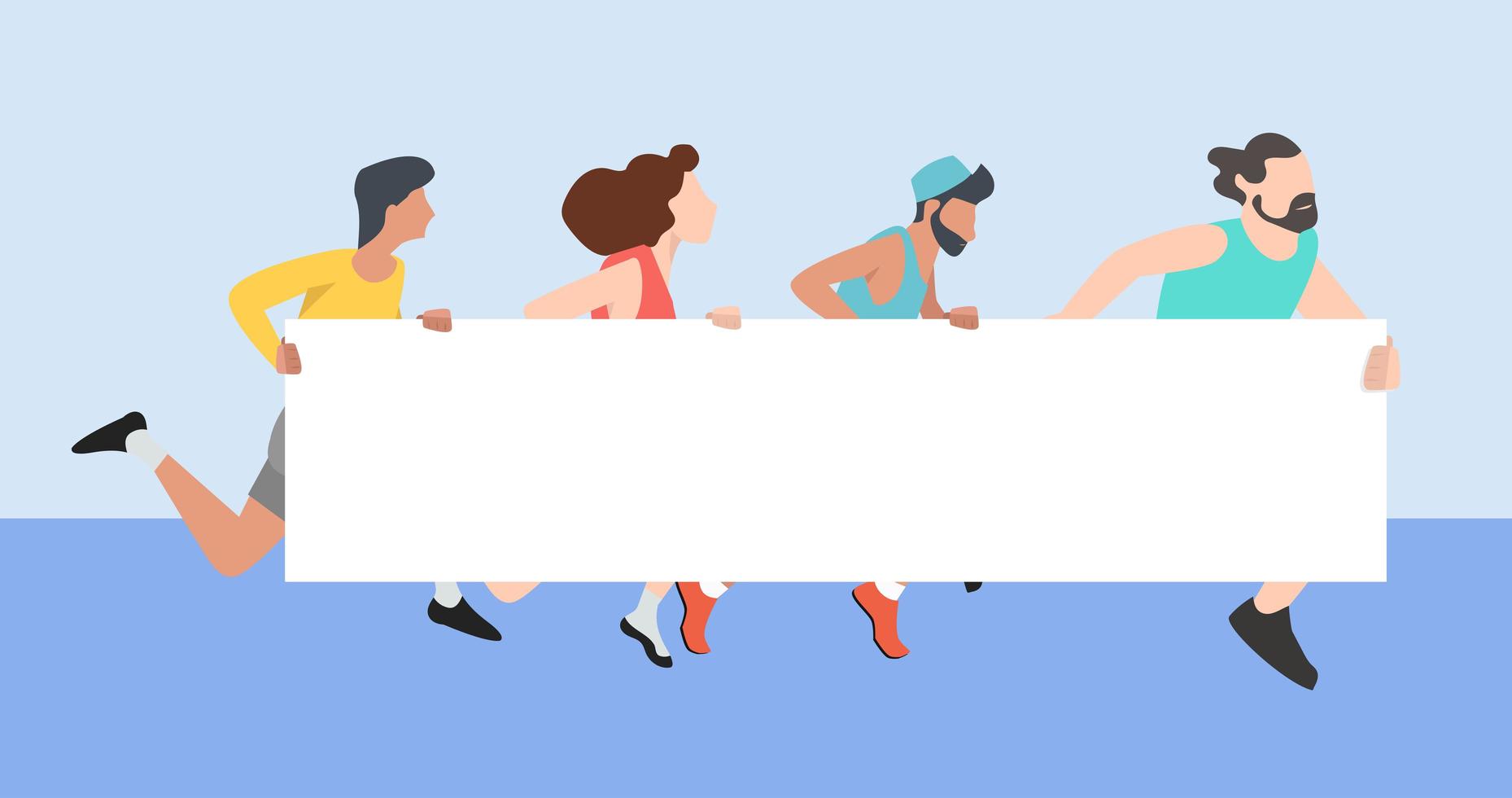 People running and holding a blank banner vector