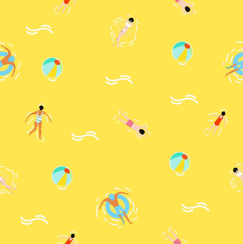 Summer seamless pattern background with people swimming vector