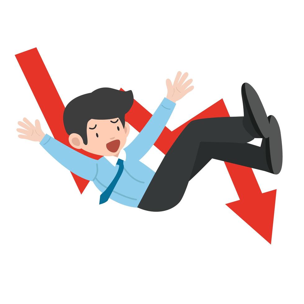 businessman with graph arrow going down vector