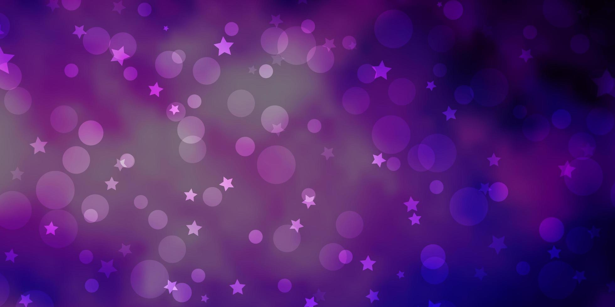 Fondo de vector púrpura, rosa oscuro con círculos, estrellas.