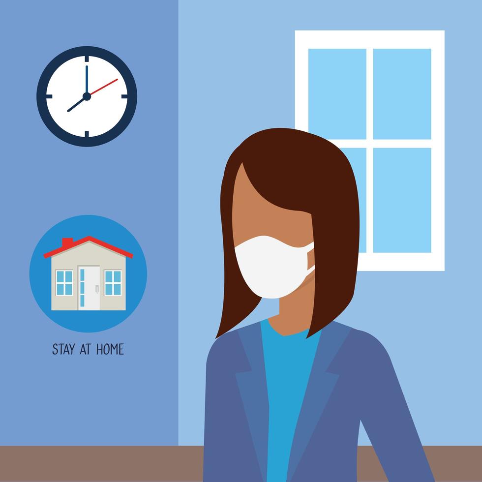 campaign stay at home with woman vector