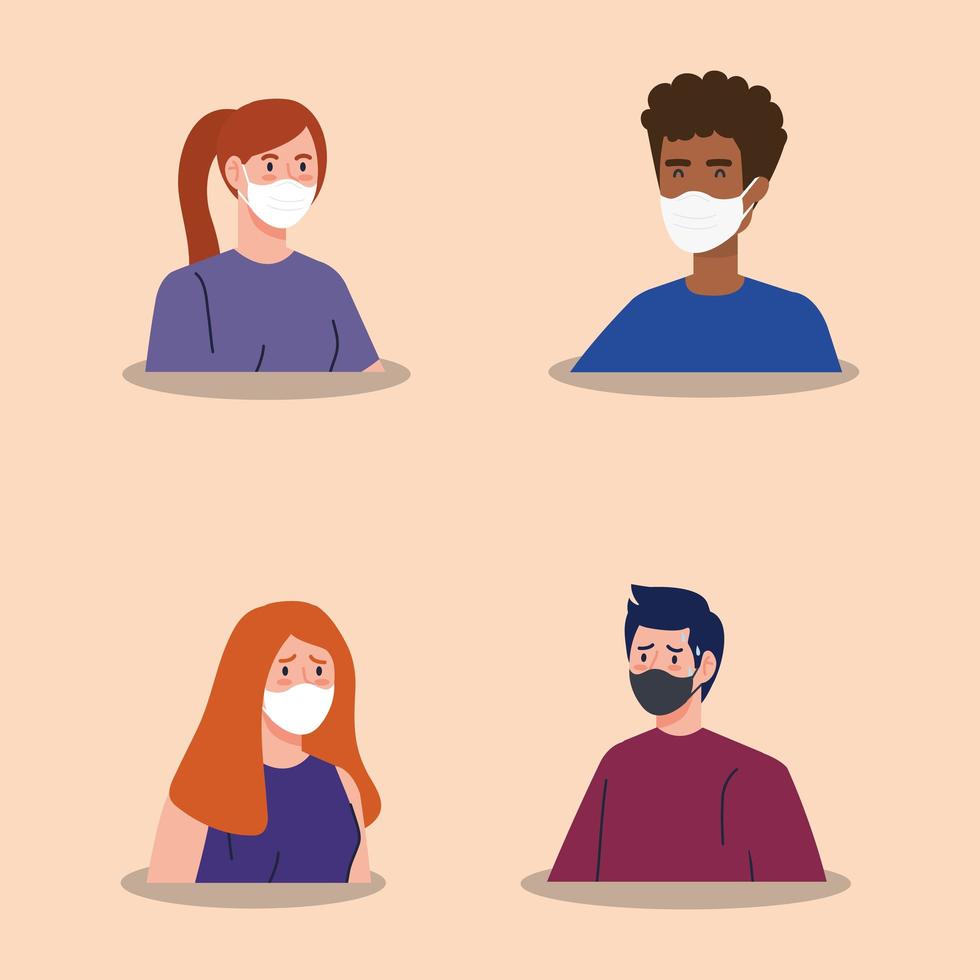 grupo de personas usando mascarilla vector